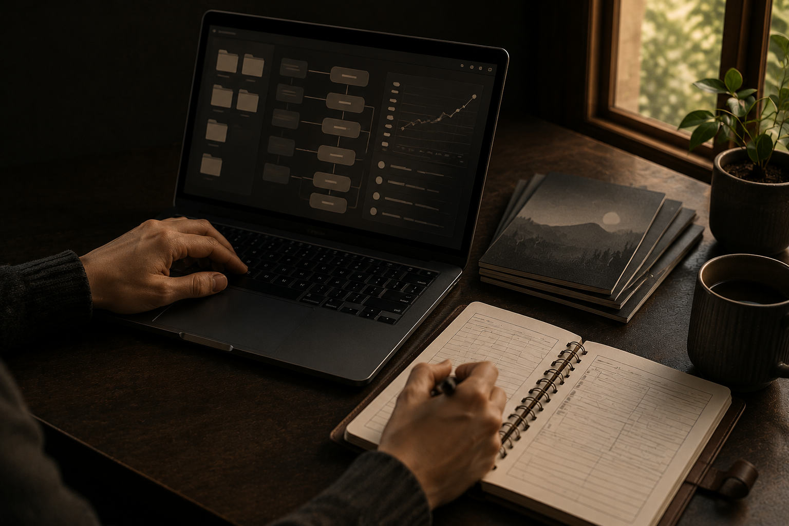 An introvert building a reusable digital asset system at a private workspace.