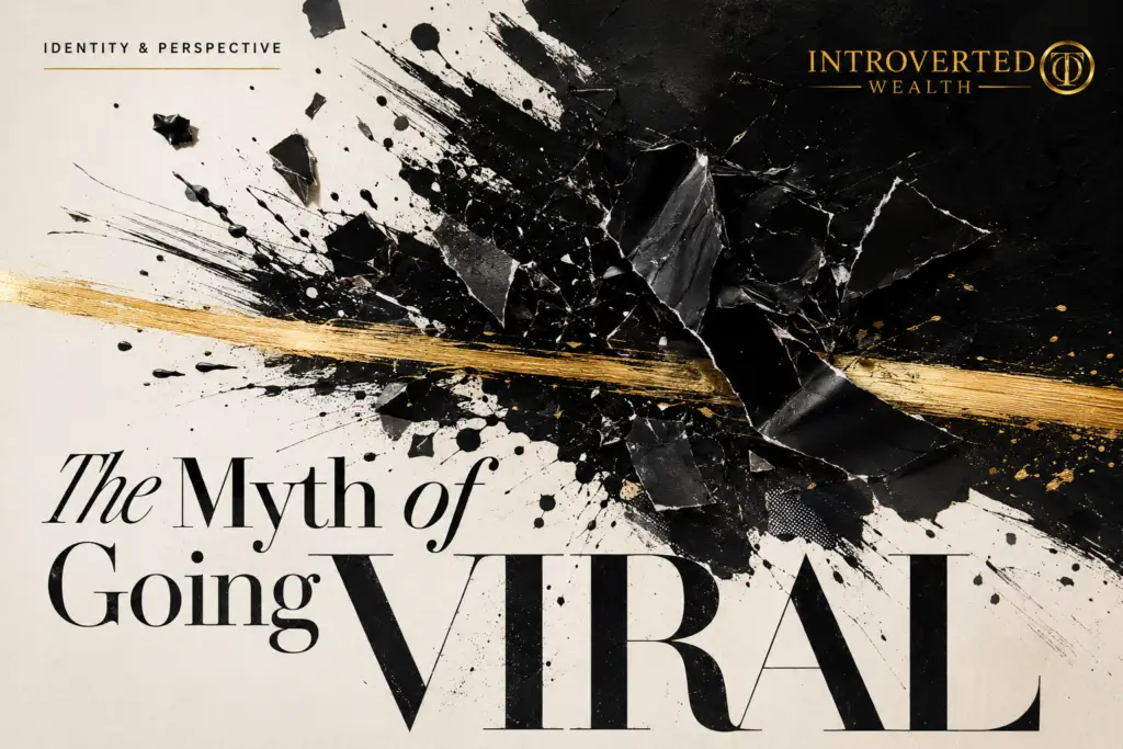 The Myth of Going Viral magazine cover with black, cream and gold editorial artwork