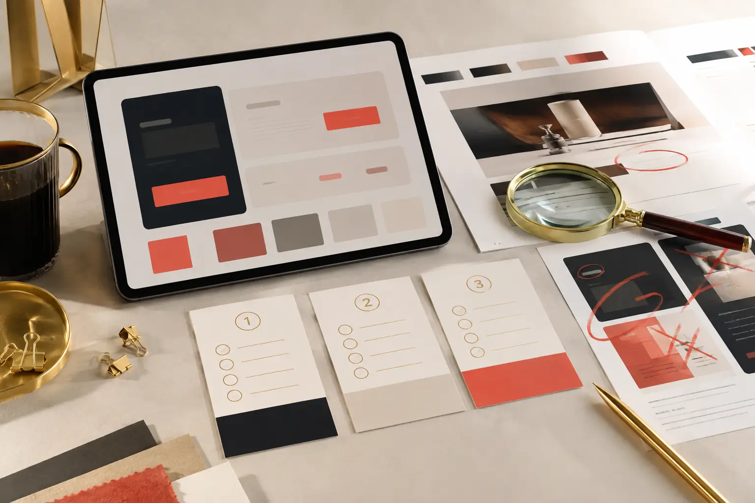 Design review mockup showing common digital product creator mistakes