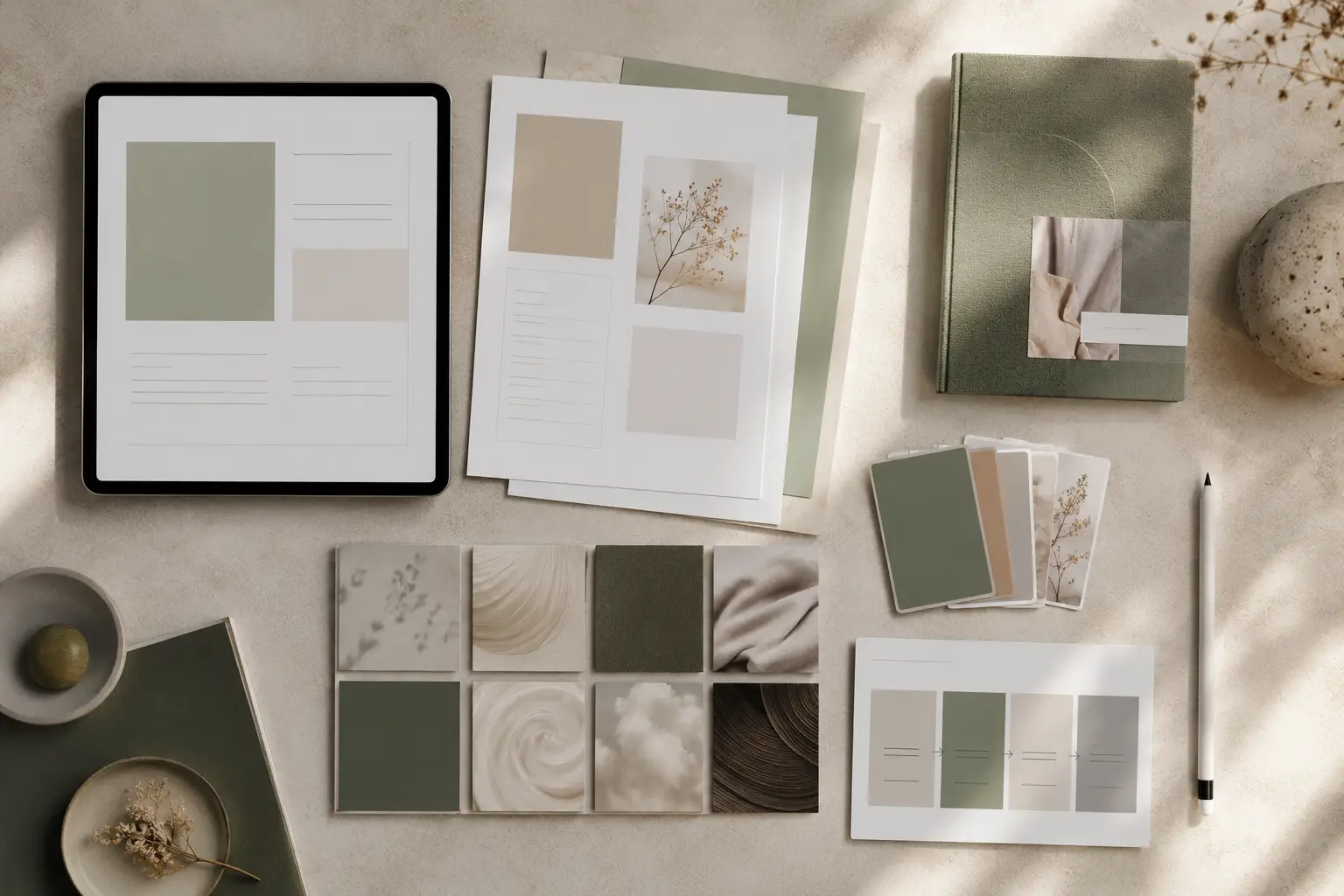 Sage green moodboard for digital products for introverts — a quiet income business model