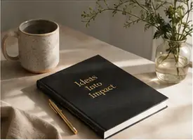 Business for introverts planning notebook beside a mug on a soft neutral surface.
