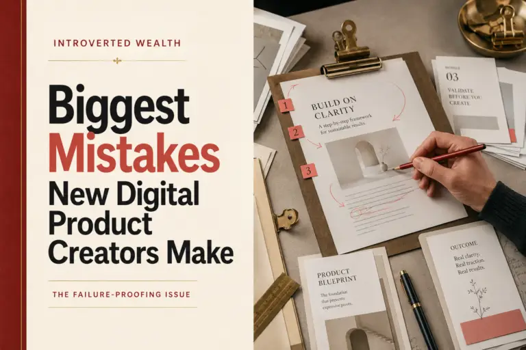 Editorial magazine cover for Biggest Mistakes New Digital Product Creators Make, styled as a field-guide issue cover.